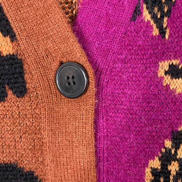 NWOT FARM RIO Cardigan M Oversized Wild-Leopards&Animal-Print Fuchsia-Pink&Brown - Picture 7 of 12